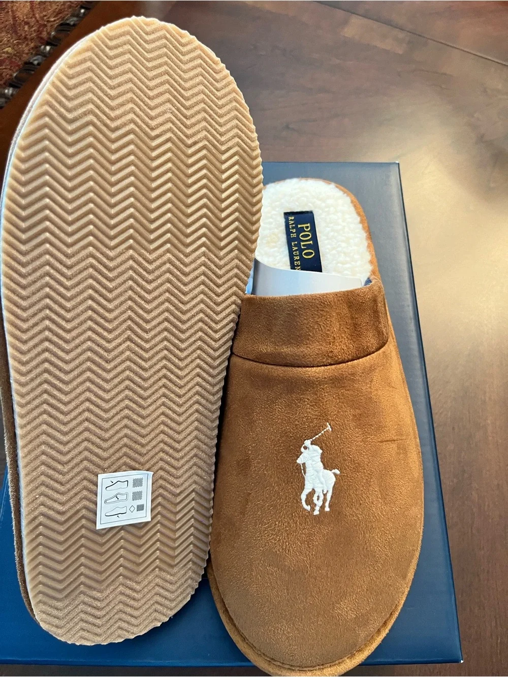 Polo by Ralph Lauren Men's Tan Suede Logo Slippers